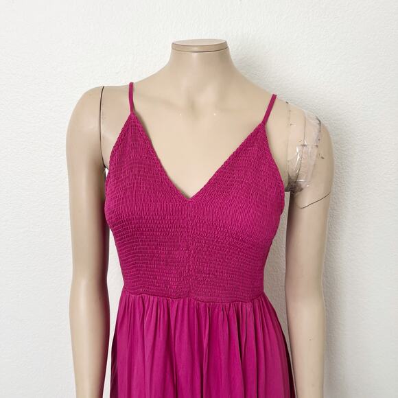 [Anrabess] Bright Pink Smocked V-Neck Double Slit Maxi Dress NWT Size Large L - Picture 3 of 12